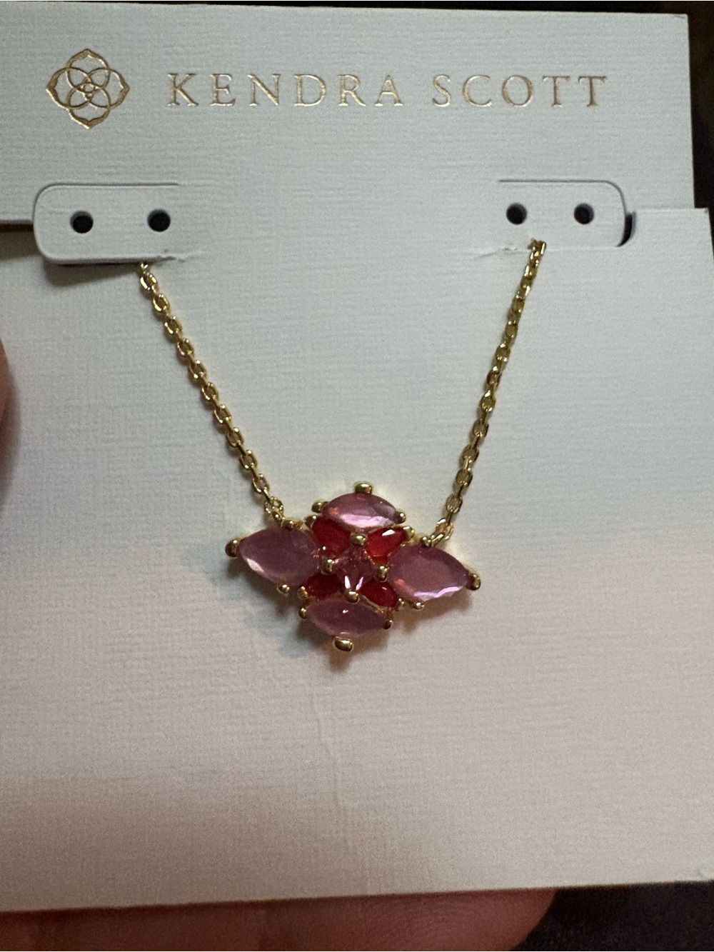 Kendra Scott Gold-Tone Necklace with Pink Gem Cluster